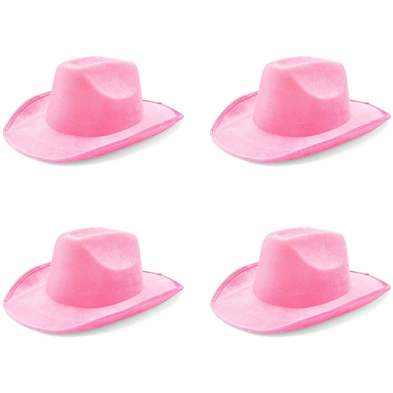 4-Pack Pink Felt Cowboy Hats - Bulk Pack of Cowboy Hats for Women, Girls, Men, Birthday, Party, Bachelorette (Adult Size)